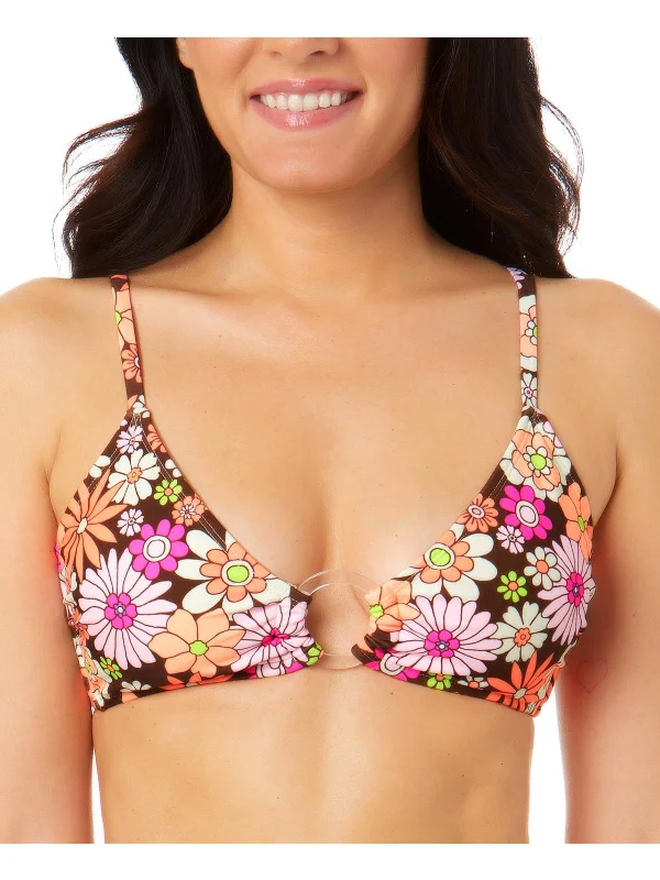 Juniors Womens Floral Print O-Ring Bikini Swim top