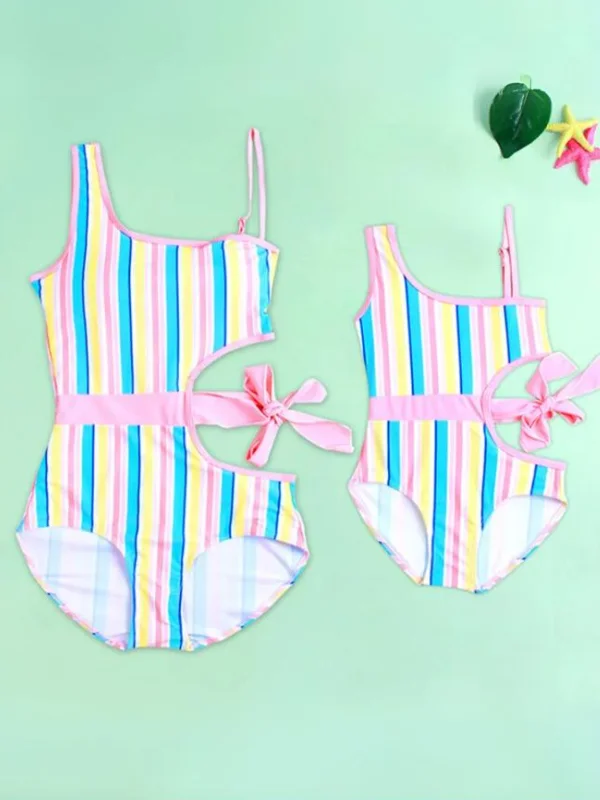 Mommy And Me Multicolor Striped One-Piece Swimsuit