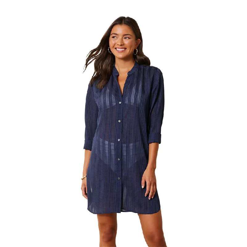 Tommy Bahama Cadiz Chiffon Boyfriend Shirt Coverup - Mare Navy