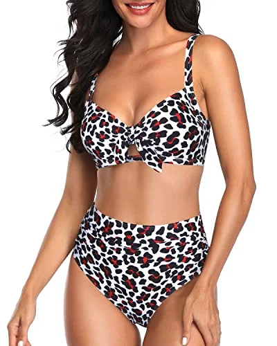 Adjustable Spaghetti Straps Bikini Set For Women Bathing Suits-White Leopard