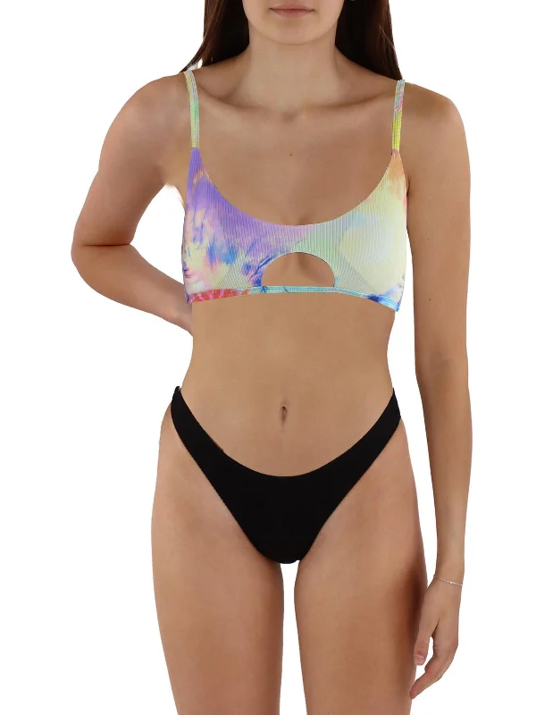 Womens Tie-Dye Cut-Out Bikini Swim Top