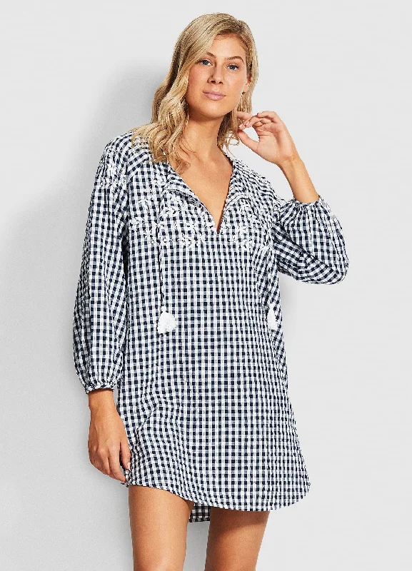 Ally Gingham Cover Up - Blue