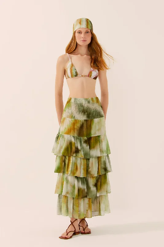 Botanic Tie-Dye Midi Skirt With Ruffles E4279A1438