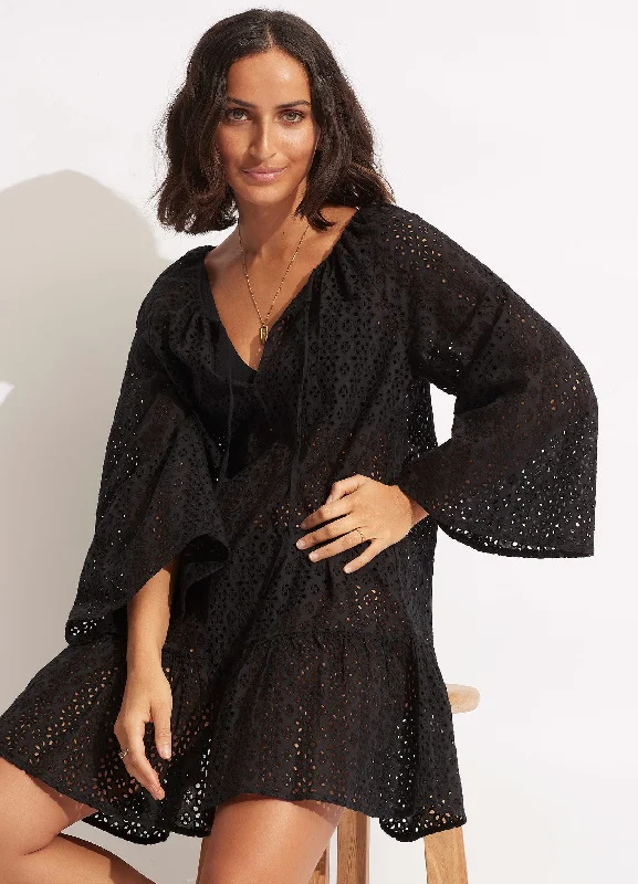 Broderie Anglaise Cover Up   - Black