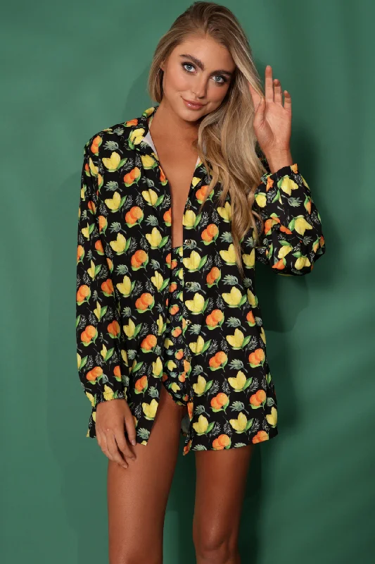 THAYLISE FRUIT PRINT PRINT Cover Up Shirt