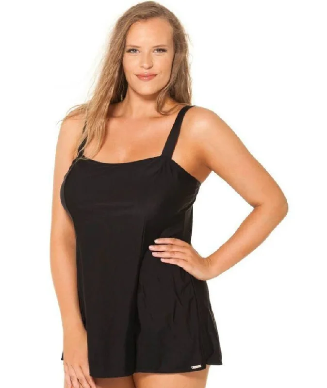 Capriosca Chlorine Resistant Panelled Wide Strap Swim Dress - Black