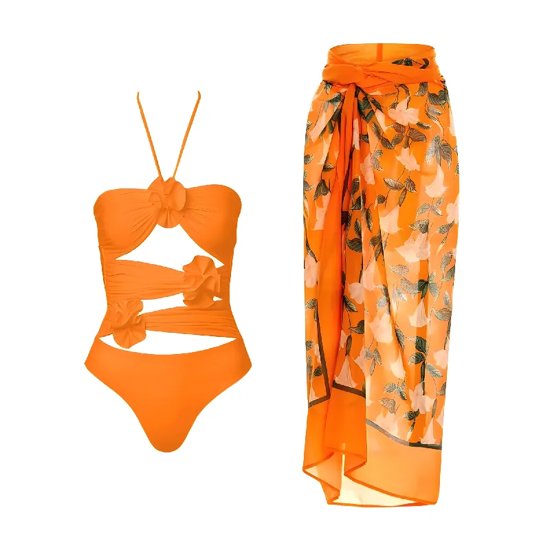 The Dione One-Piece Swimsuit Sarong Set