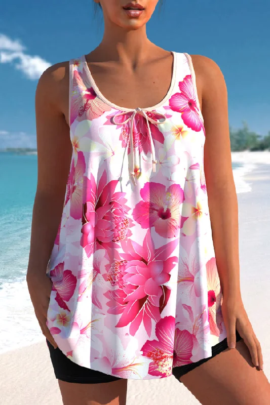 Minimalist - inclined  Plus Size Pink Floral Print Tankini Set