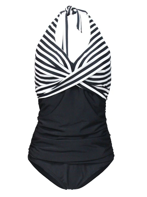 Stripes Patchwork One-Piece Swimsuit