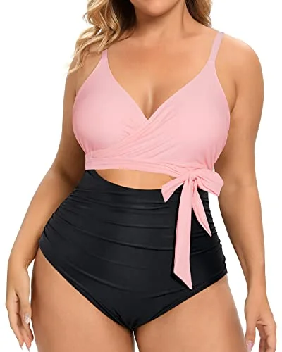 Compact - fitting  Flattering Cutout Open Back Plus Size One Piece Swimsuits-Pink And Black