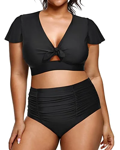 Lightweight - design  Womens Two Piece Plus Size Bikini Set High Waisted Swimsuits-Black