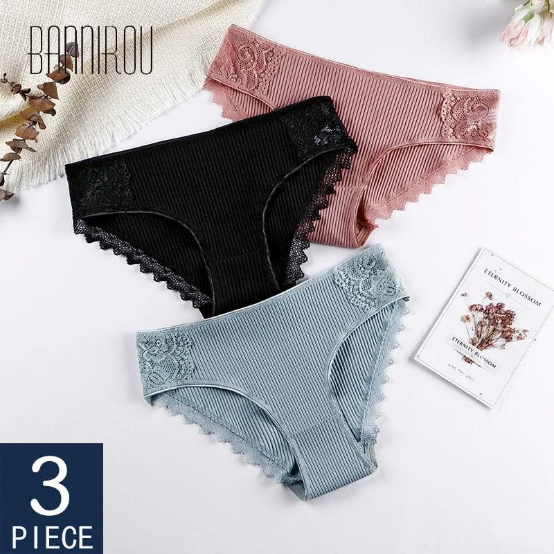 Women's Underwear - Lace Cotton Briefs - Female High Quality Soft Breathable Panties - 3 Pcs (TSP4)(TSP1)(F28)